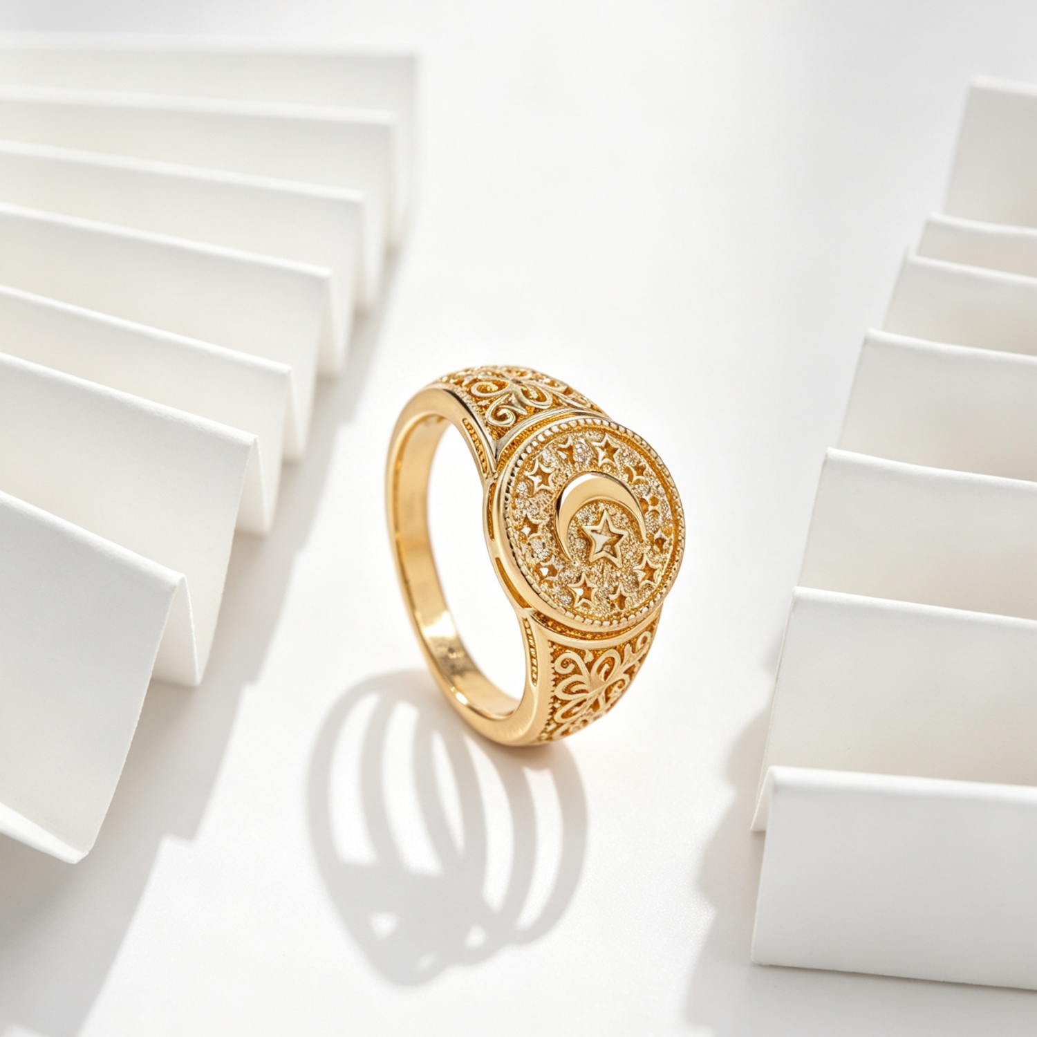 Golden Hollow Pattern Star Moon Ring, Versatile Accessory